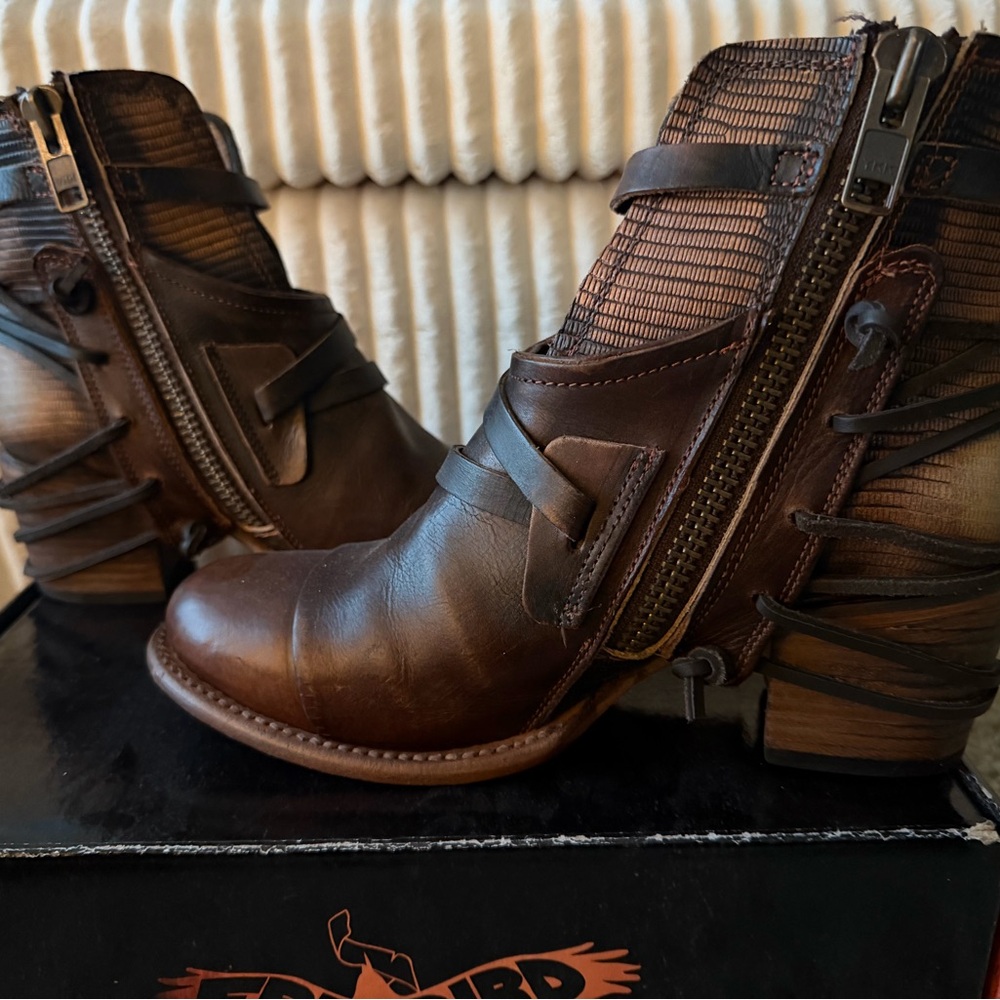 Freebird by Steven Crue-Copper Multi Strappy Ankle Boots - Picture 5 of 8
